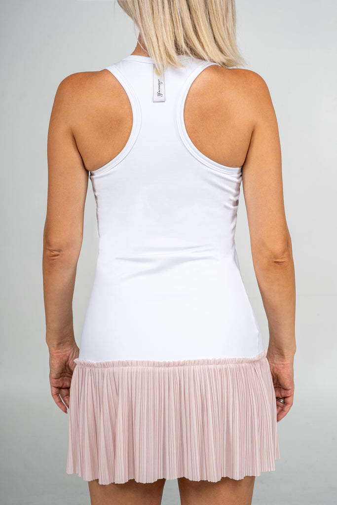 Coco Pleated Dress sustainable fashion white and pink tennis dress