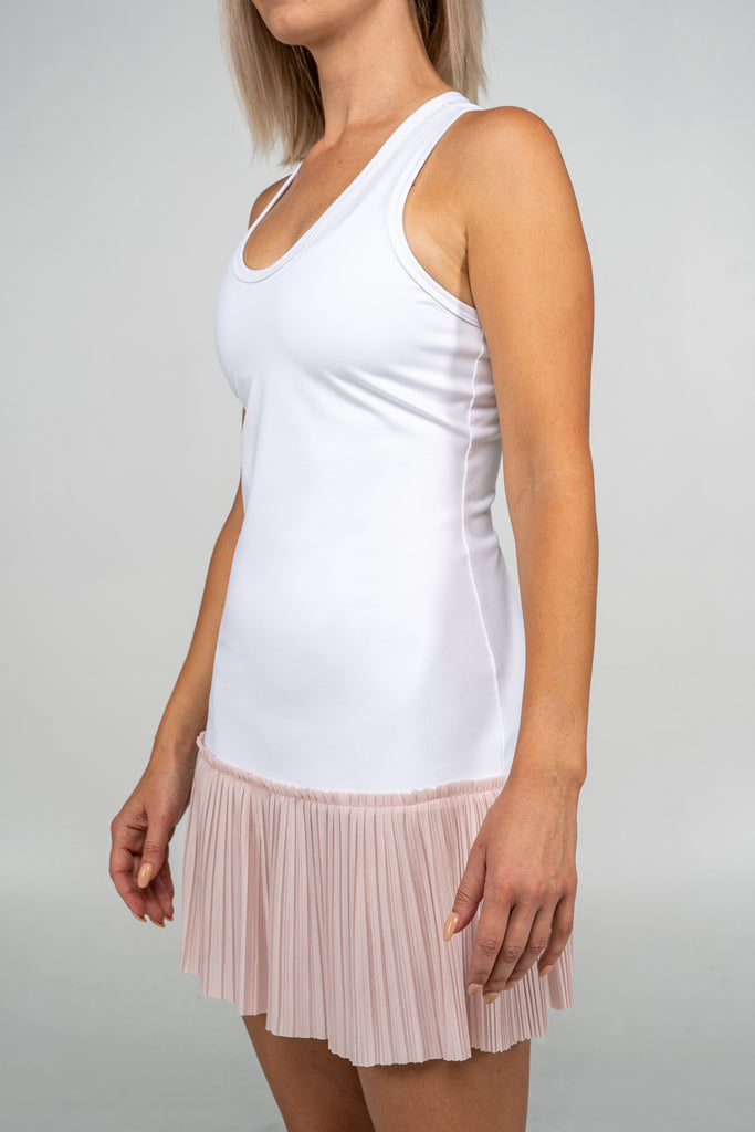 Coco Pleated Dress sustainable fashion white and pink tennis dress